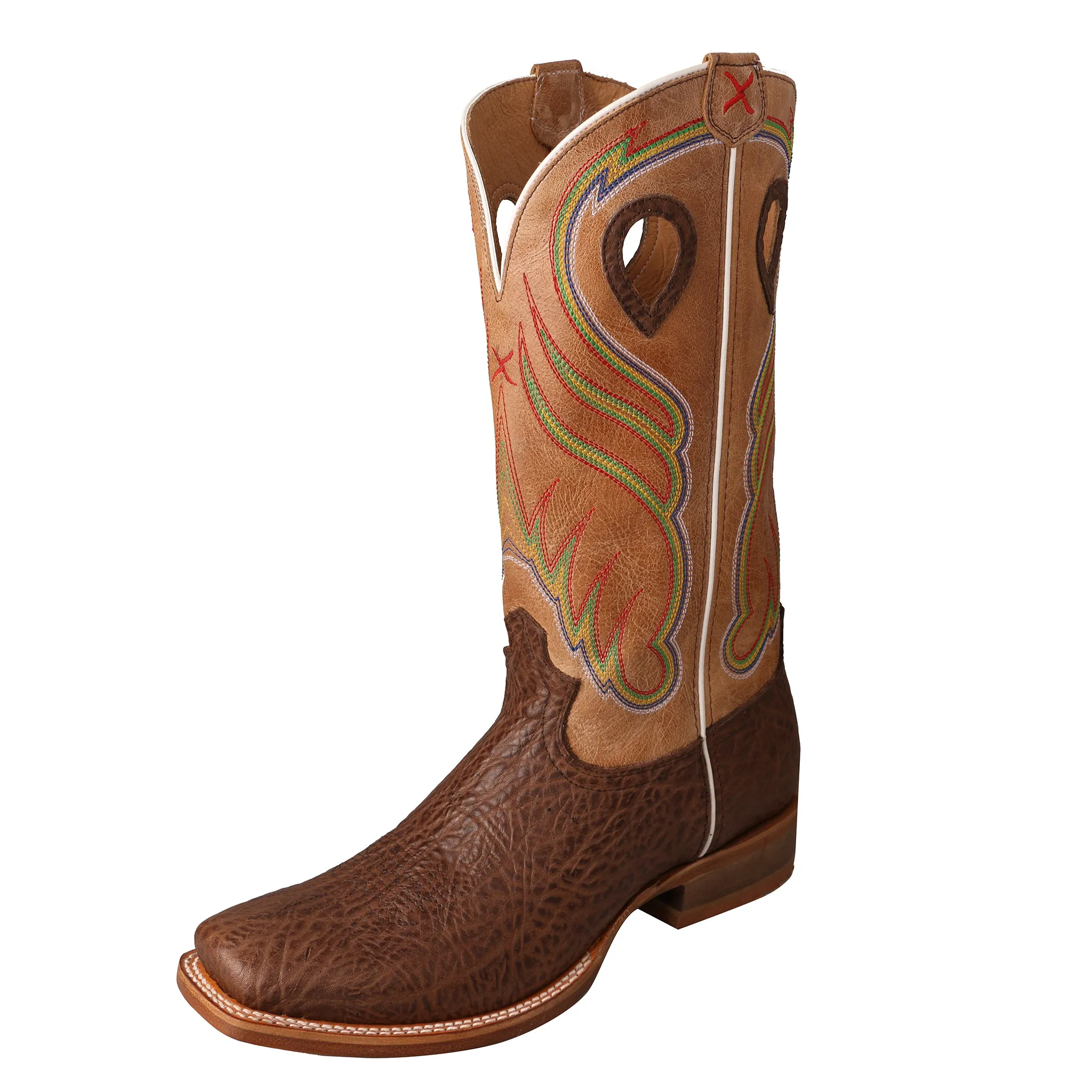 'Twisted X' Men's 14" Ruff Stock Western Square Toe - Cognac / Crazy Horse Brown