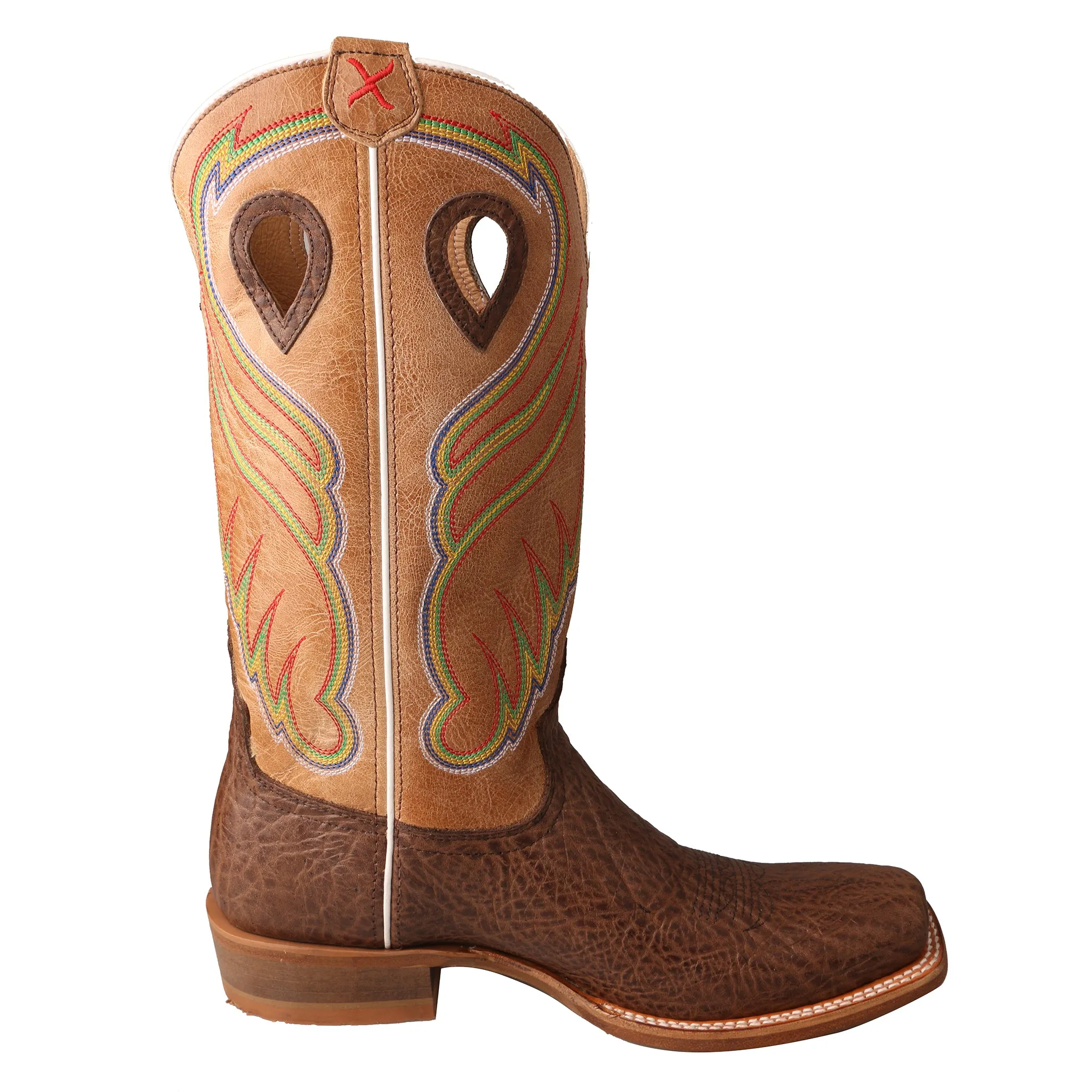 'Twisted X' Men's 14" Ruff Stock Western Square Toe - Cognac / Crazy Horse Brown