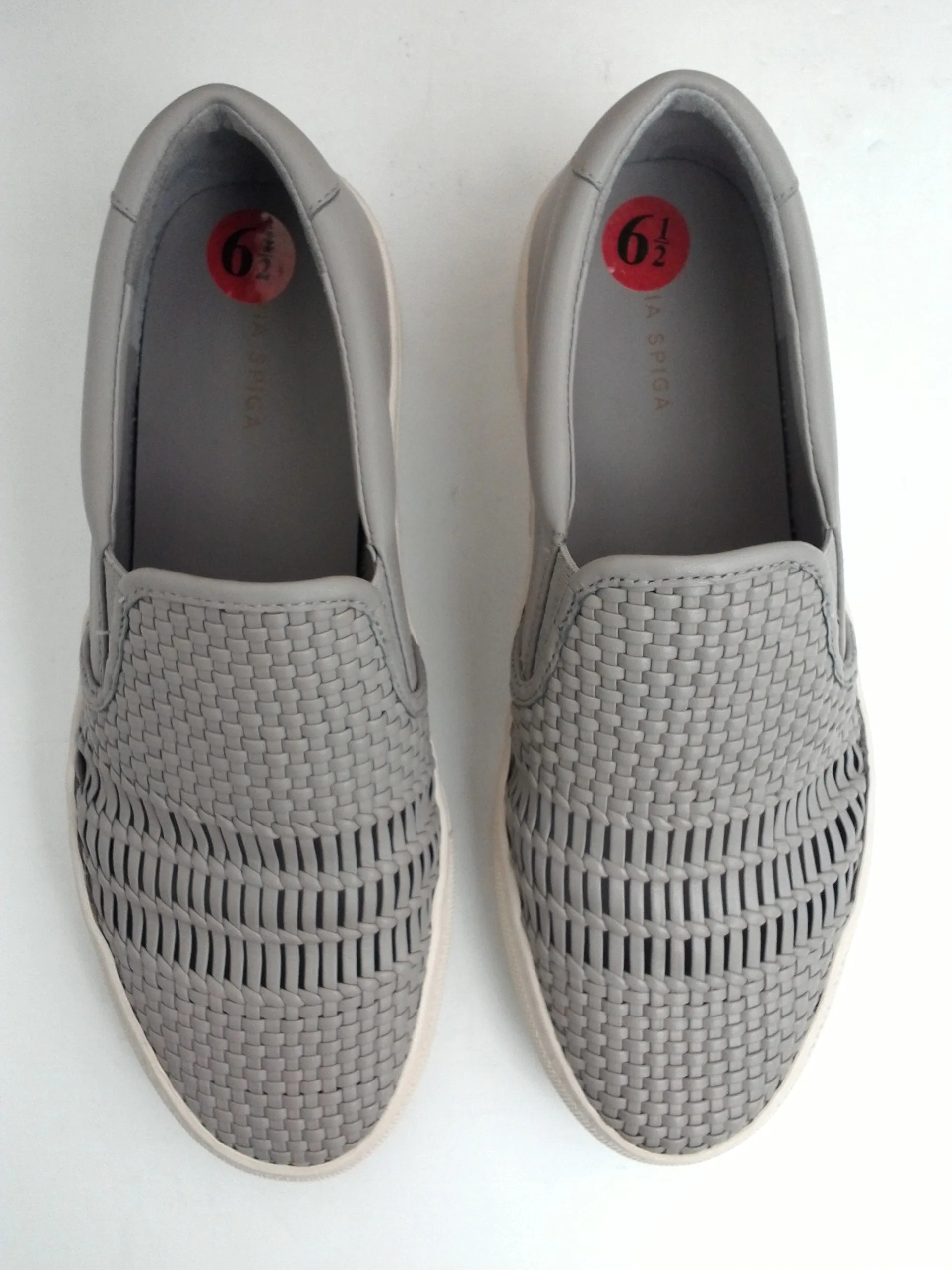 Via Spiga Women's Sara Oat Leather Slip-On Grey Sneakers Size 6.5 M