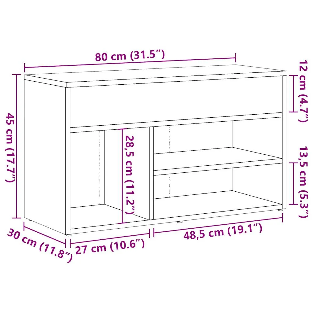 vidaXL Shoe Bench Old Wood 80x30x45 cm Engineered Wood