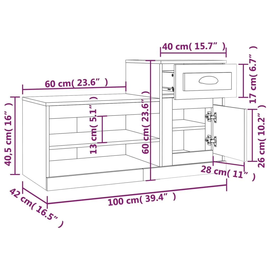 vidaXL Shoe Cabinet White 100x42x60 cm Engineered Wood