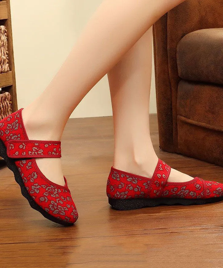 Vintage Print Cotton Fabric Flat Shoes For Women Buckle Strap Flat Shoes For Women LY0202