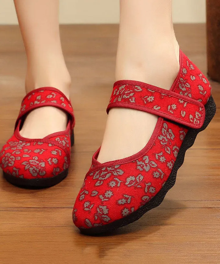 Vintage Print Cotton Fabric Flat Shoes For Women Buckle Strap Flat Shoes For Women LY0202