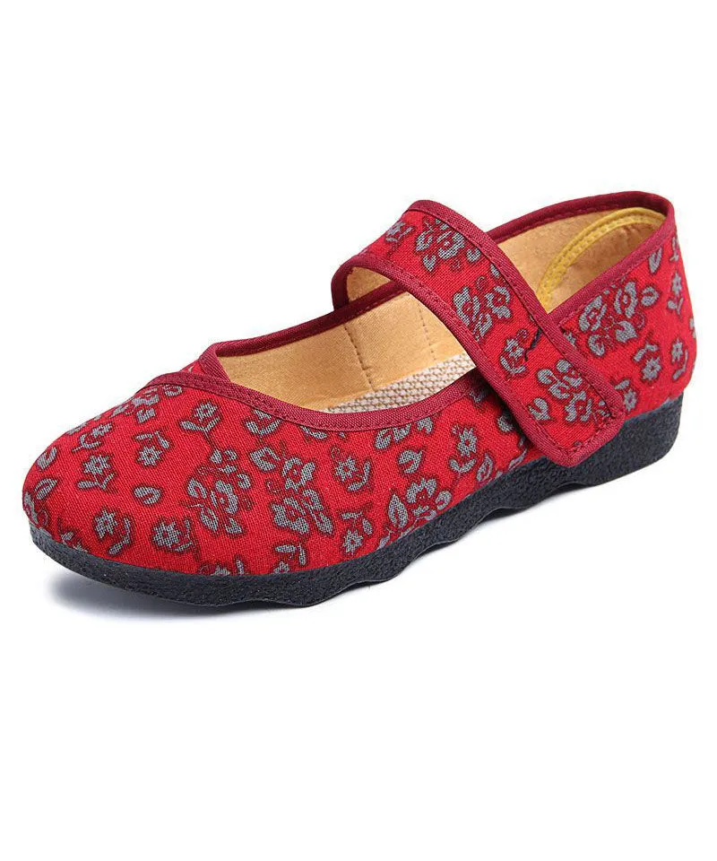 Vintage Print Cotton Fabric Flat Shoes For Women Buckle Strap Flat Shoes For Women LY0202