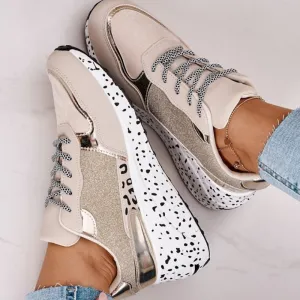 Wenkouban Women's Sneakers Platform Casual Shoes Women Vulcanize Shoes Leopard Ladies Running Shoes Sport Silver Lace-Up Female Sneakers