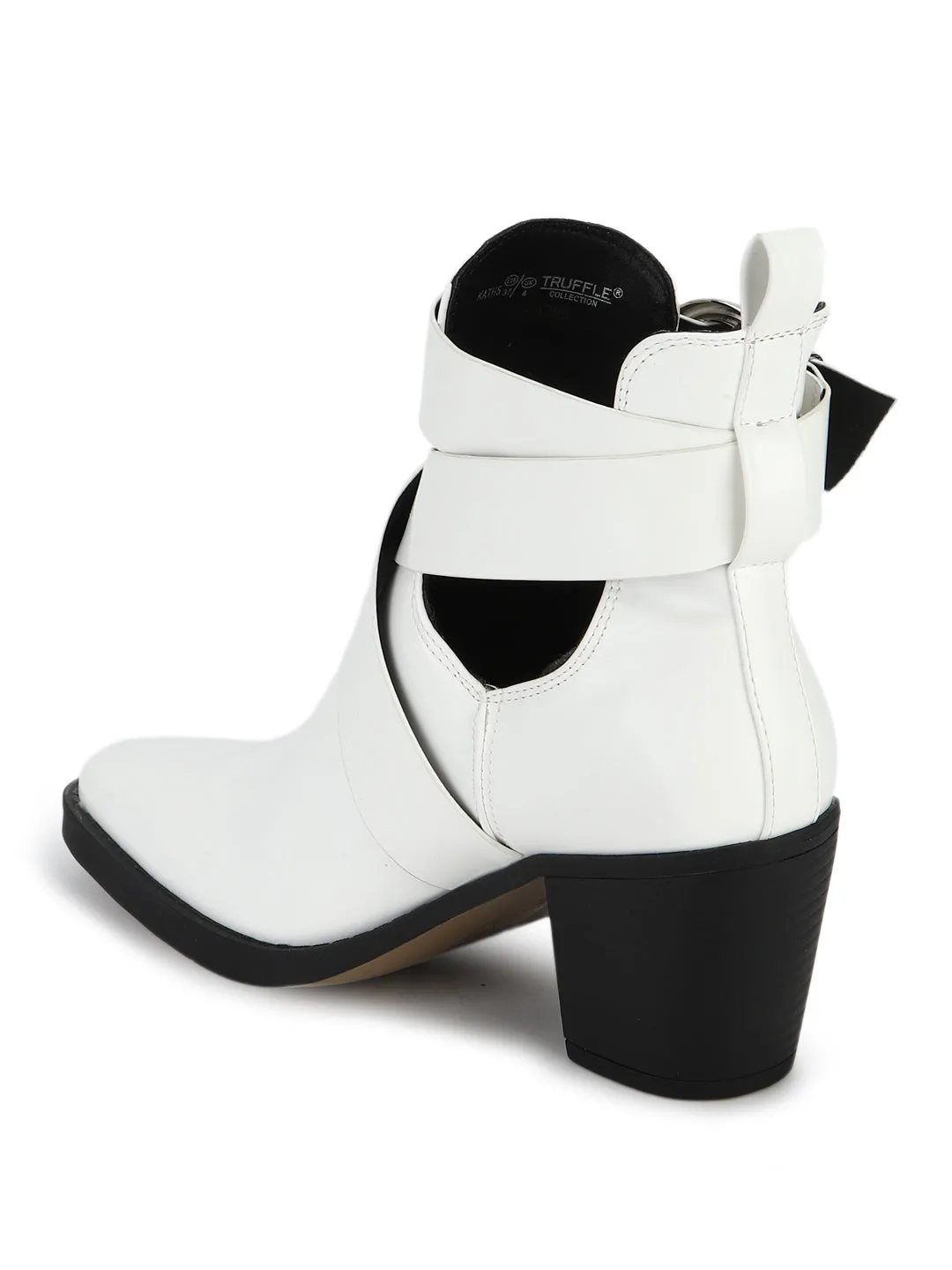 White Box Ankle Buckle Belt Block Heel Ankle Boots