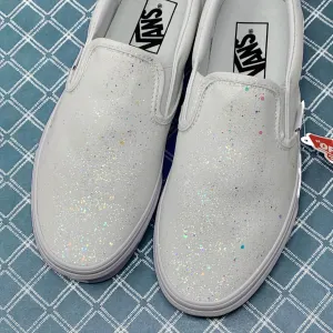 White Crystal Glitter Slip On Vans