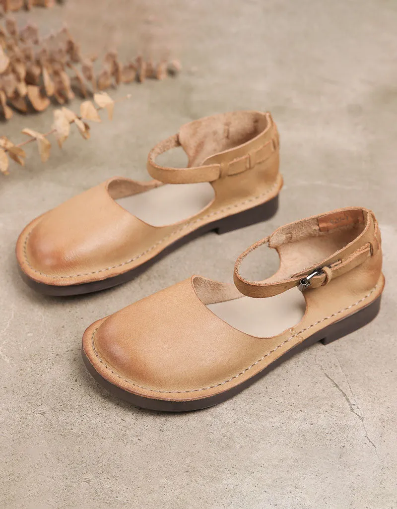 Wide Head Handmade Retro Strap Flat Shoes