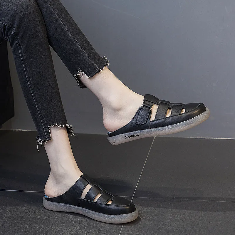 Women Casual Plaited Leather Soft Mules Sandals