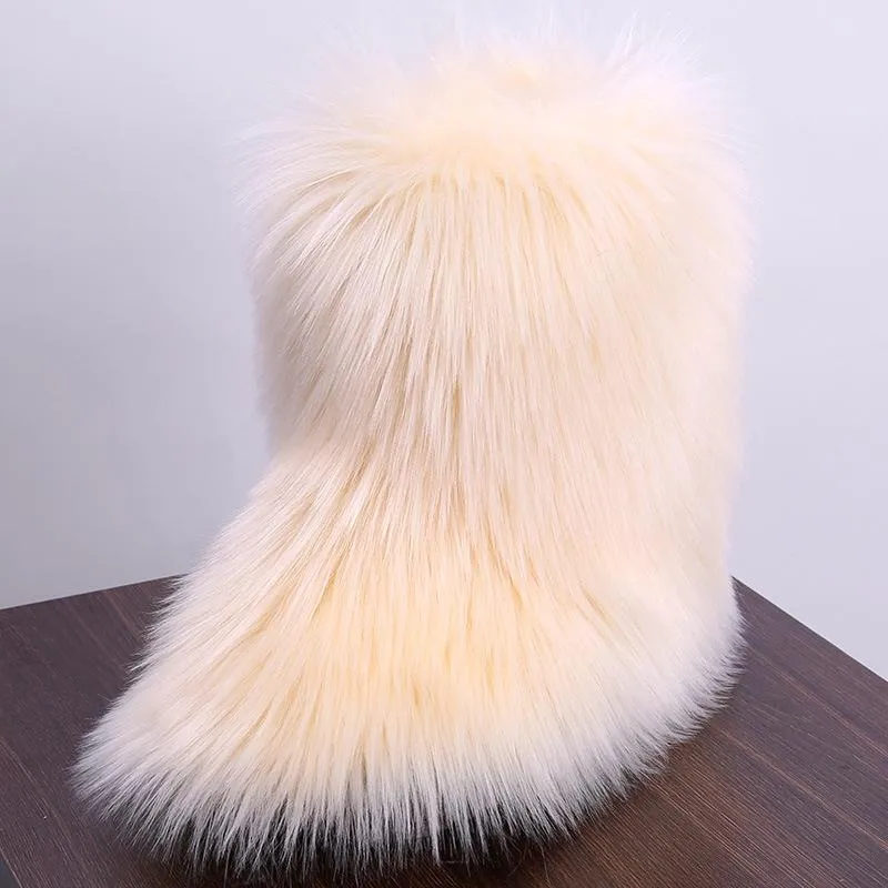 Women cute mid calf faux fur winter snow boots