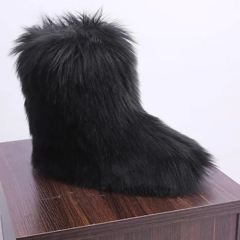 Women cute mid calf faux fur winter snow boots