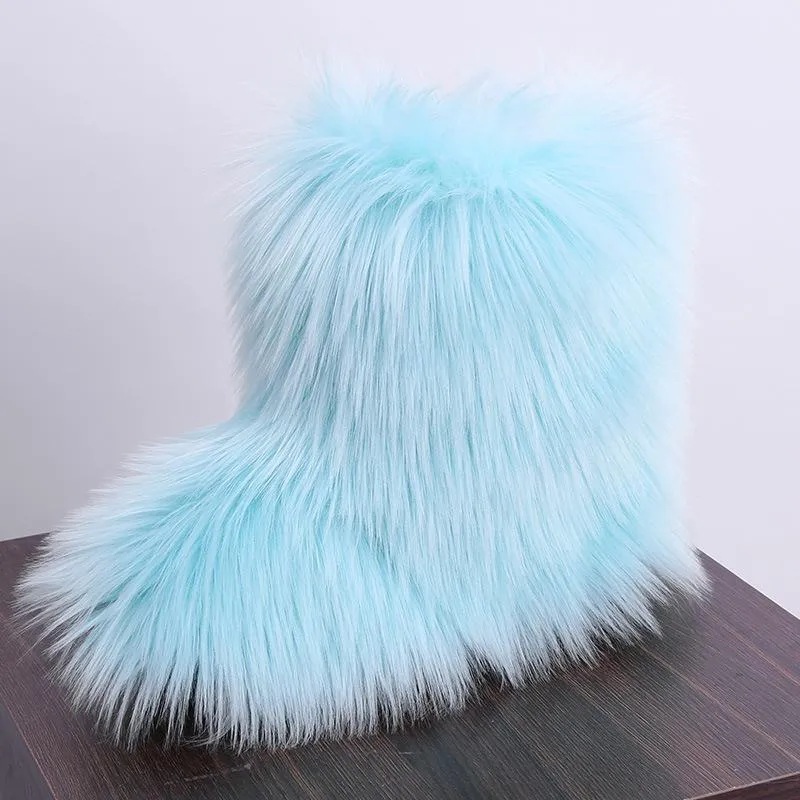 Women cute mid calf faux fur winter snow boots