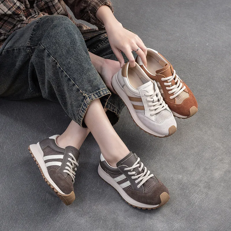 Women Fashion Leather Breathable Mesh Casual Shoes