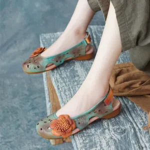 Women Hollow Leather Handmade Retro Summer Sandals