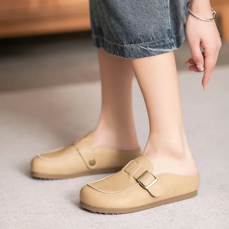 Women Minimalist Soft Leather Casual Mules