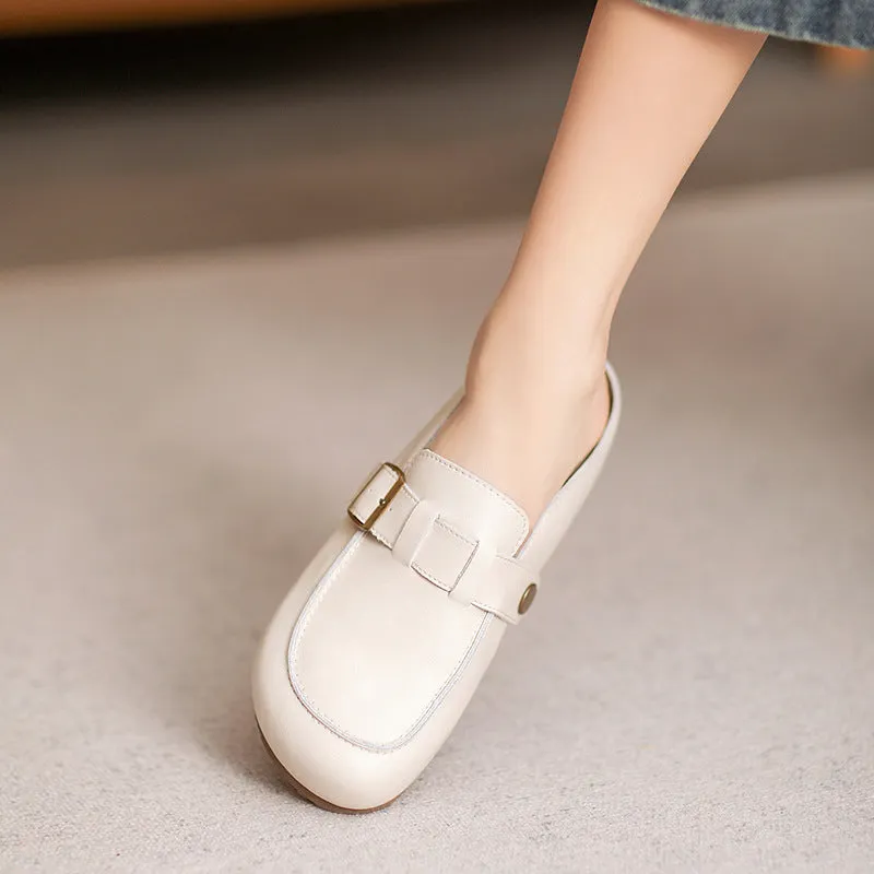 Women Minimalist Soft Leather Casual Mules