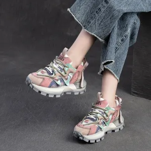 Women Patchwork Cowhide Leather Breathable Platform Shoes