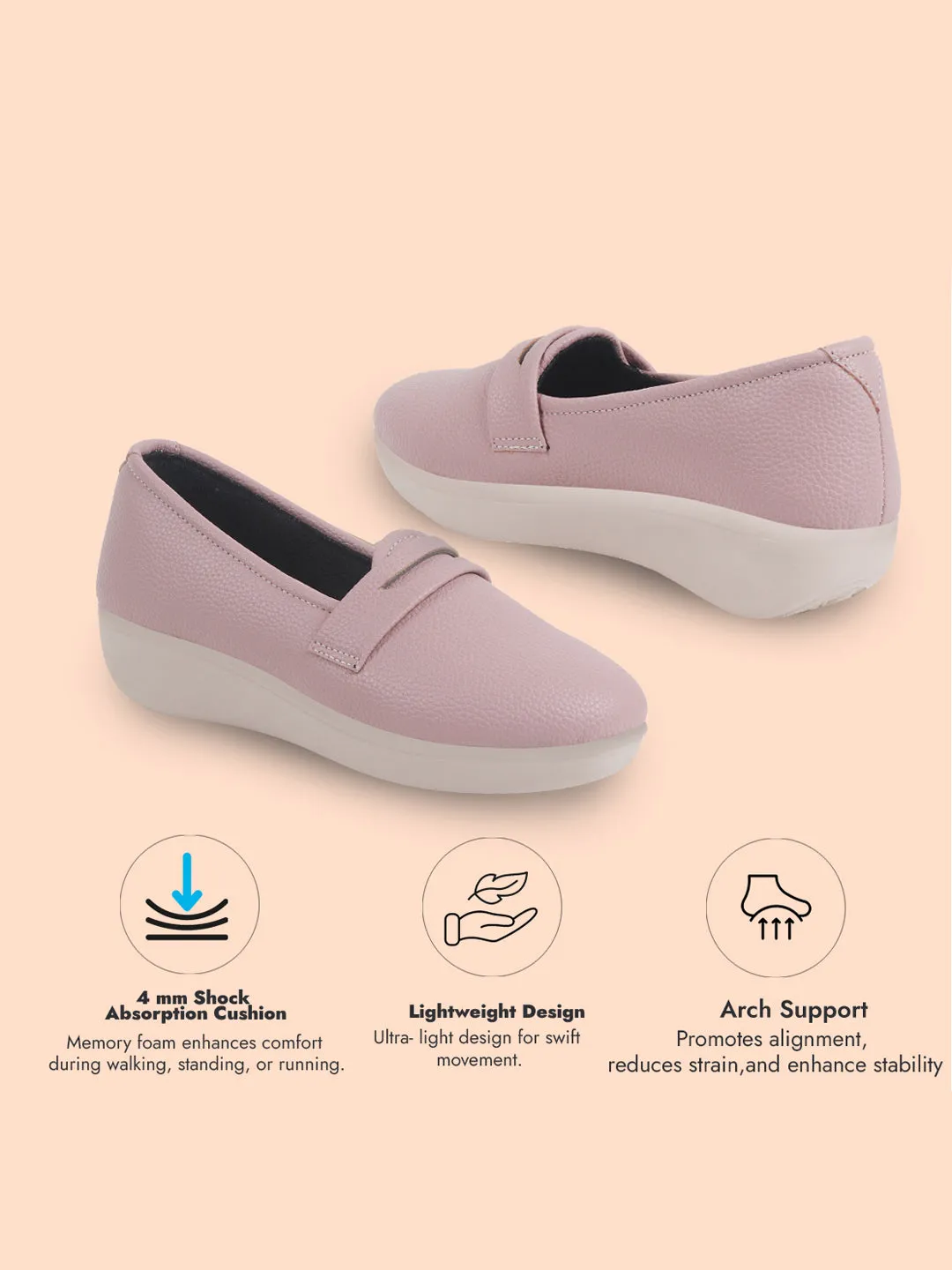 Women Peach Textured Slip On Casual Shoes Flatform Heel Height Enhancer|All Day Comfort|Daily Wear Shoes