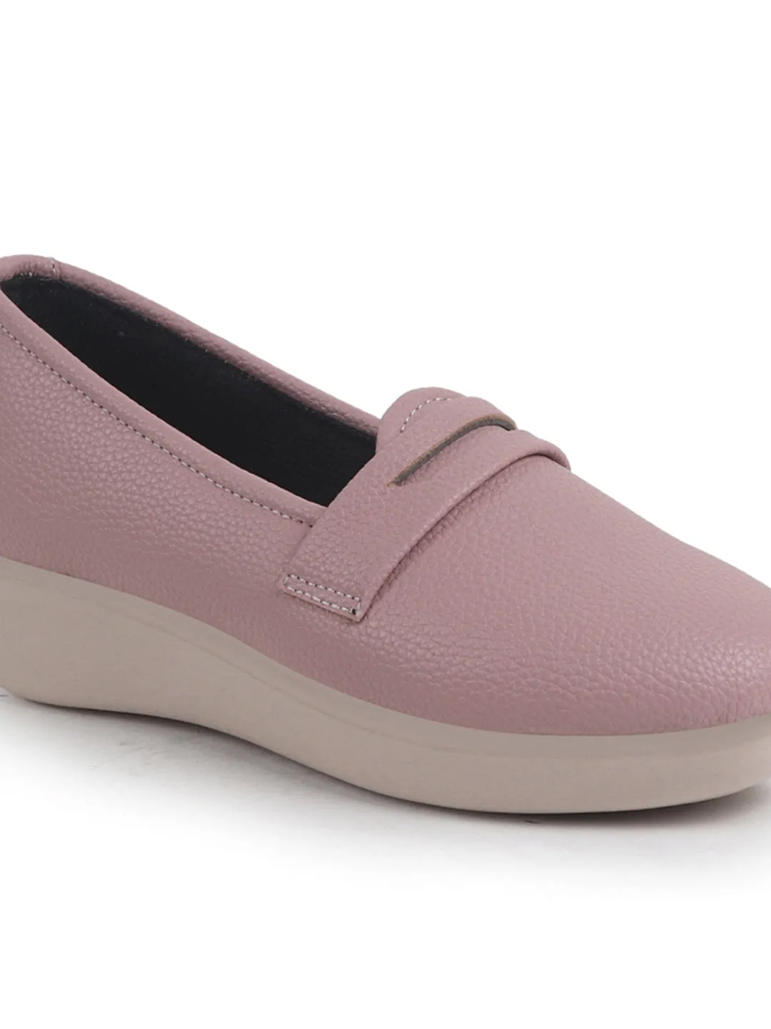 Women Peach Textured Slip On Casual Shoes Flatform Heel Height Enhancer|All Day Comfort|Daily Wear Shoes