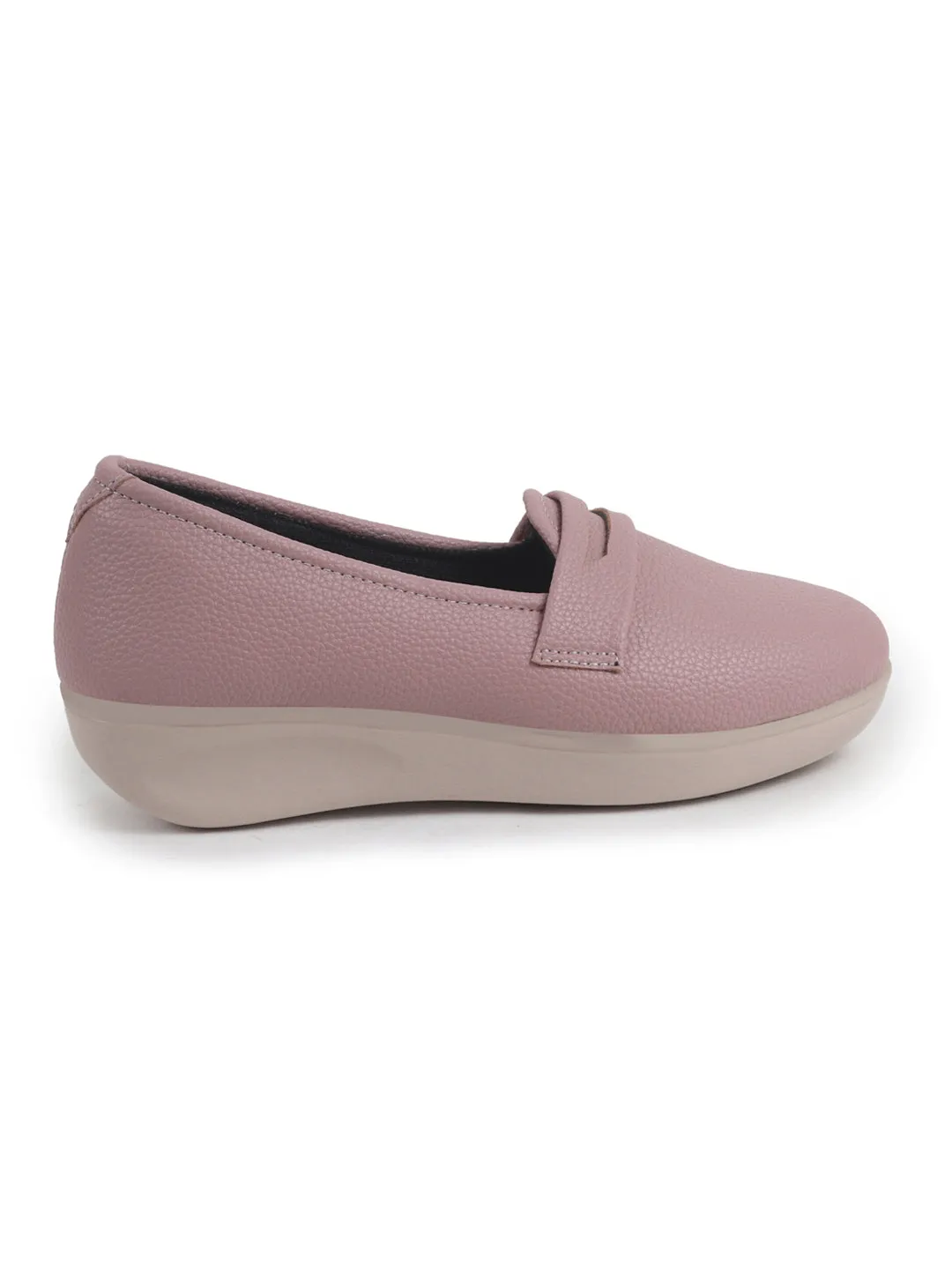 Women Peach Textured Slip On Casual Shoes Flatform Heel Height Enhancer|All Day Comfort|Daily Wear Shoes