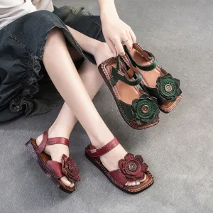 Women Retro Ethnic Casual Leather Summer Sandals