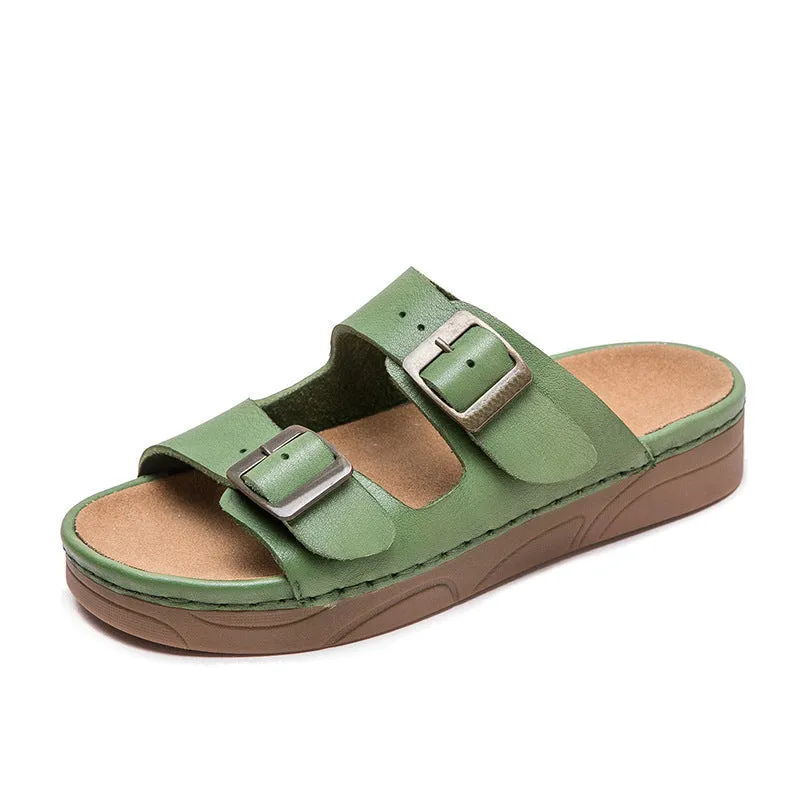 Women Retro Leather Summer Casual Slides Sandals