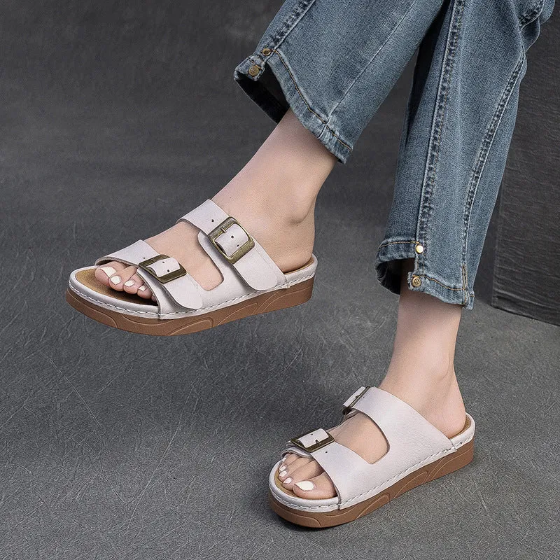 Women Retro Leather Summer Casual Slides Sandals