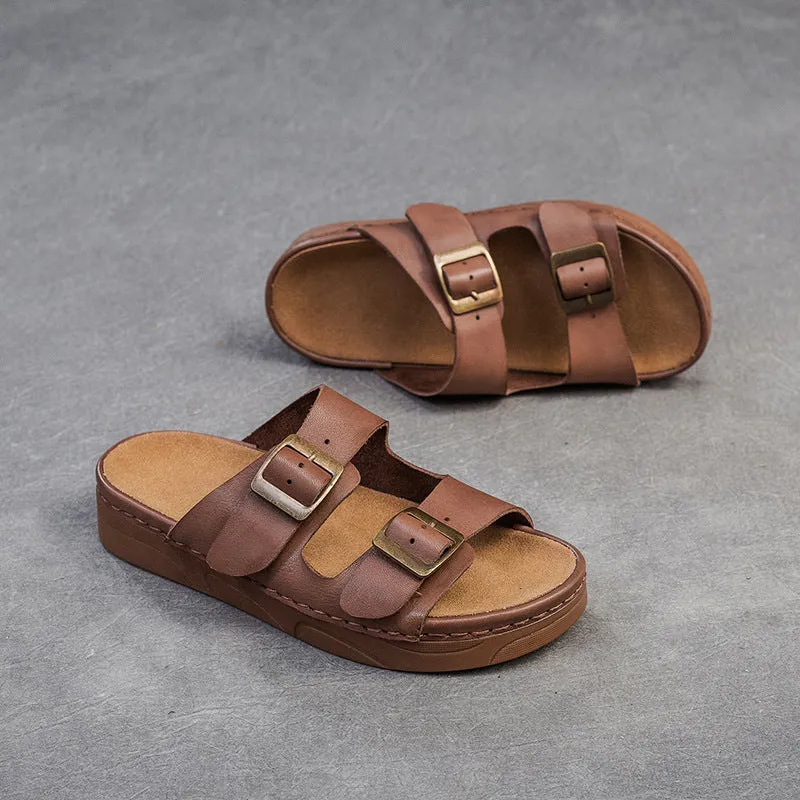 Women Retro Leather Summer Casual Slides Sandals