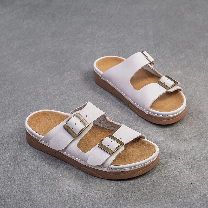 Women Retro Leather Summer Casual Slides Sandals