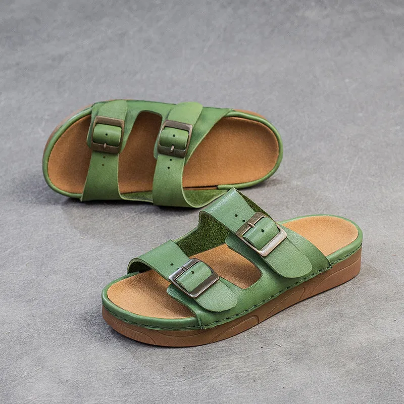 Women Retro Leather Summer Casual Slides Sandals