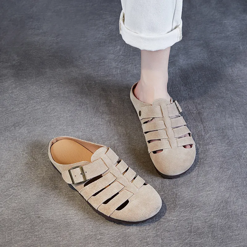 Women Retro Plaited Suede Flat Casual Mules