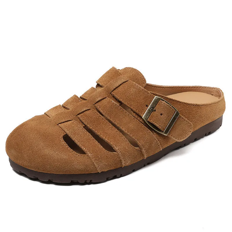 Women Retro Plaited Suede Flat Casual Mules