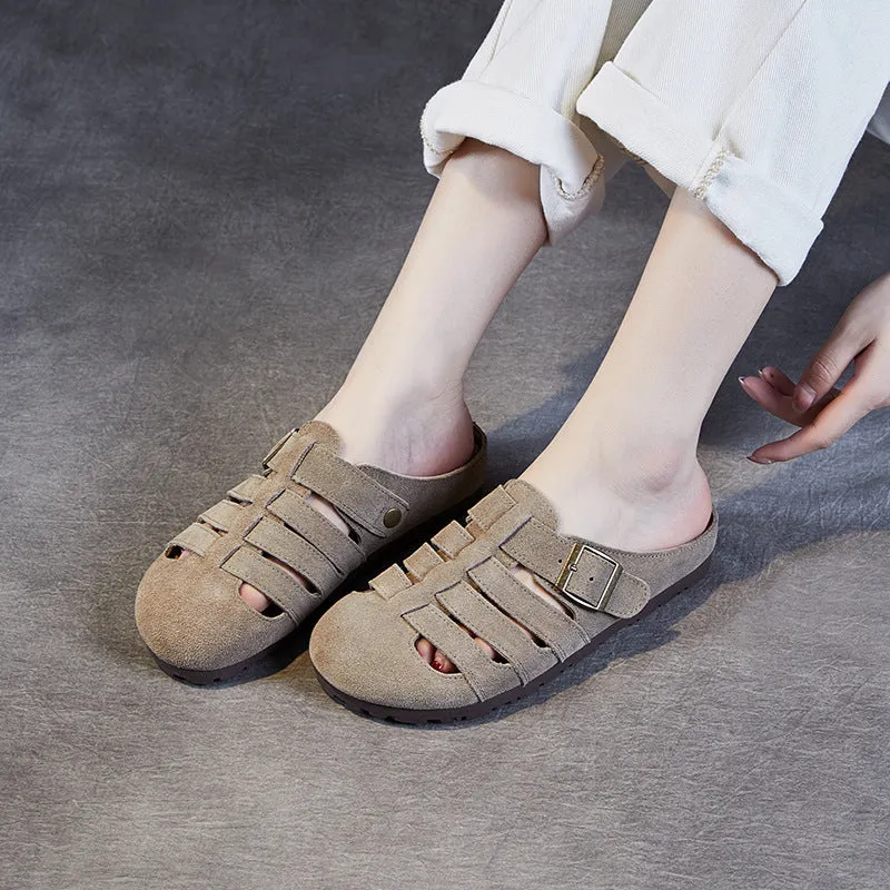 Women Retro Plaited Suede Flat Casual Mules