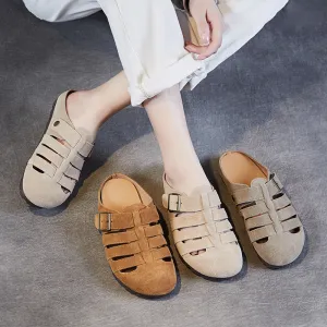 Women Retro Plaited Suede Flat Casual Mules