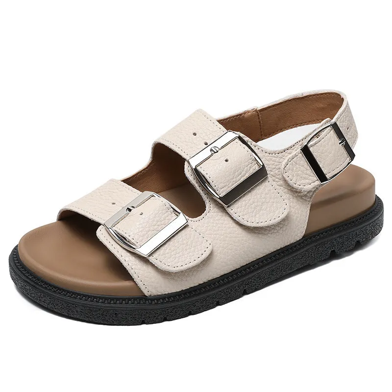 Women Retro Soft Leather Summer Beach Buckle Sandals