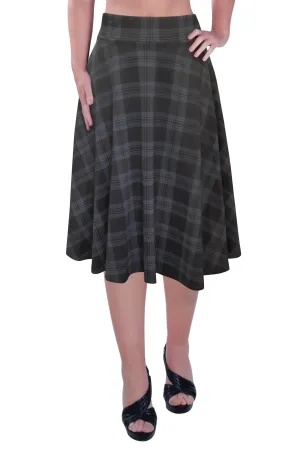 Womens Plus Size Tartan Check Print Elastic Ladies Knee Length Skater Flared Skirt Sizes 14 to 28