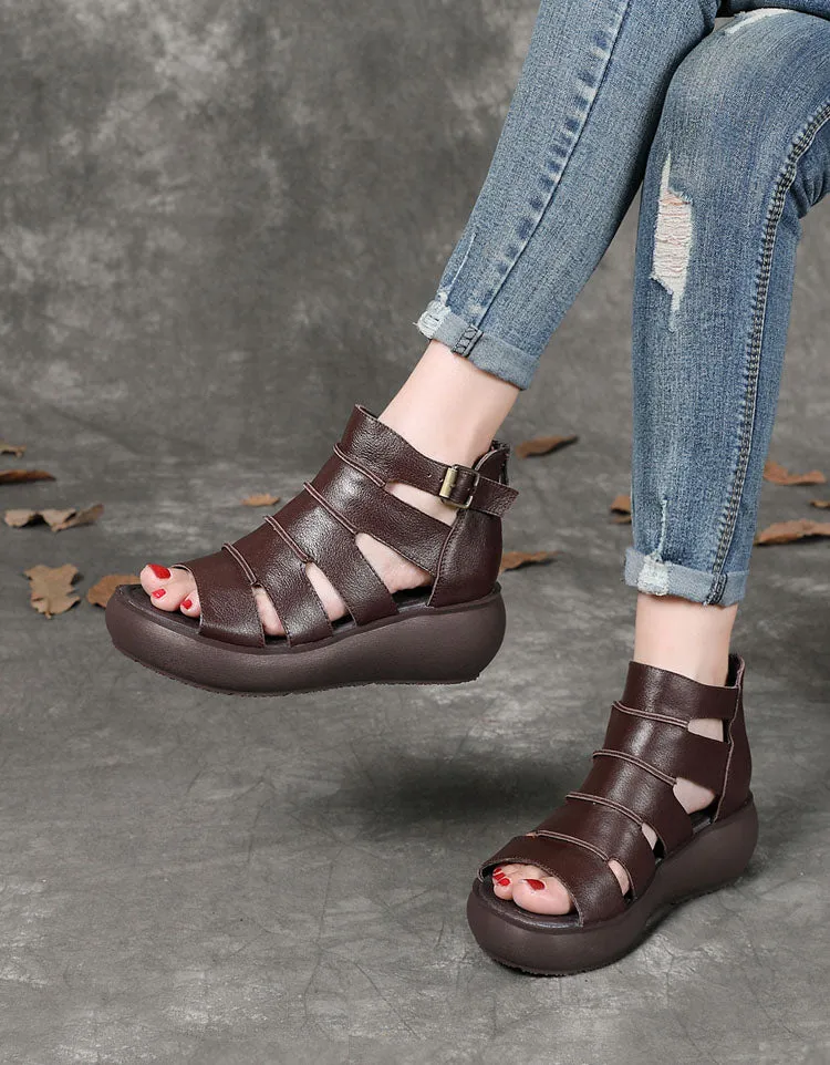 Women's Retro Leather Ankle Strap Sandals