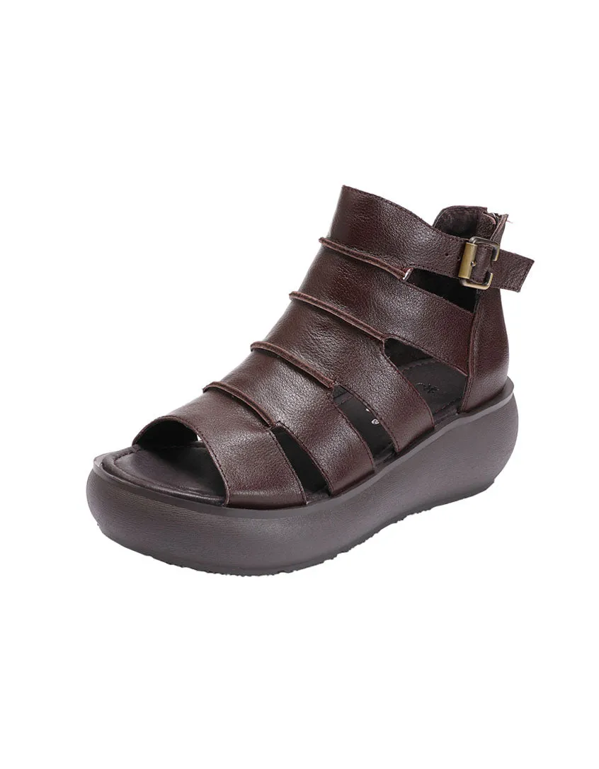 Women's Retro Leather Ankle Strap Sandals