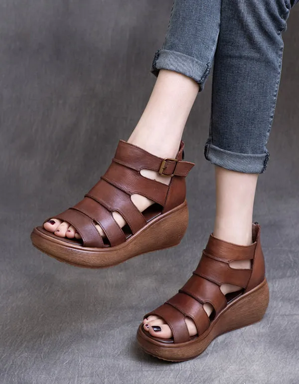 Women's Retro Leather Ankle Strap Sandals