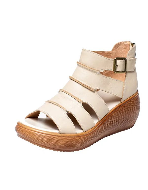 Women's Retro Leather Ankle Strap Sandals