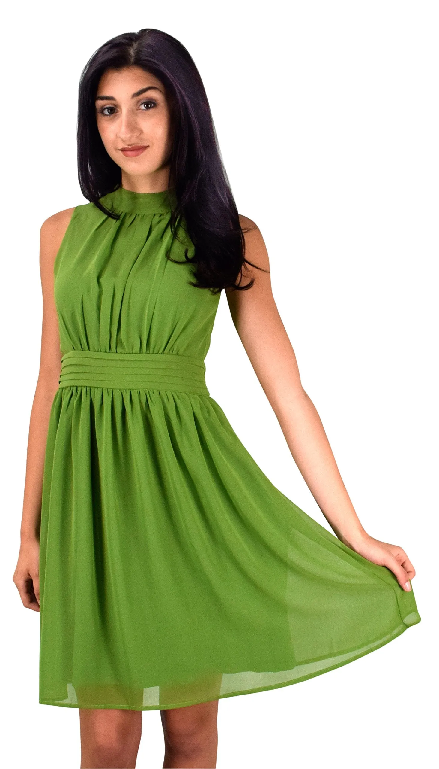 Womens Sleeveless Chiffon Classic Casual Fit & Flare Dress