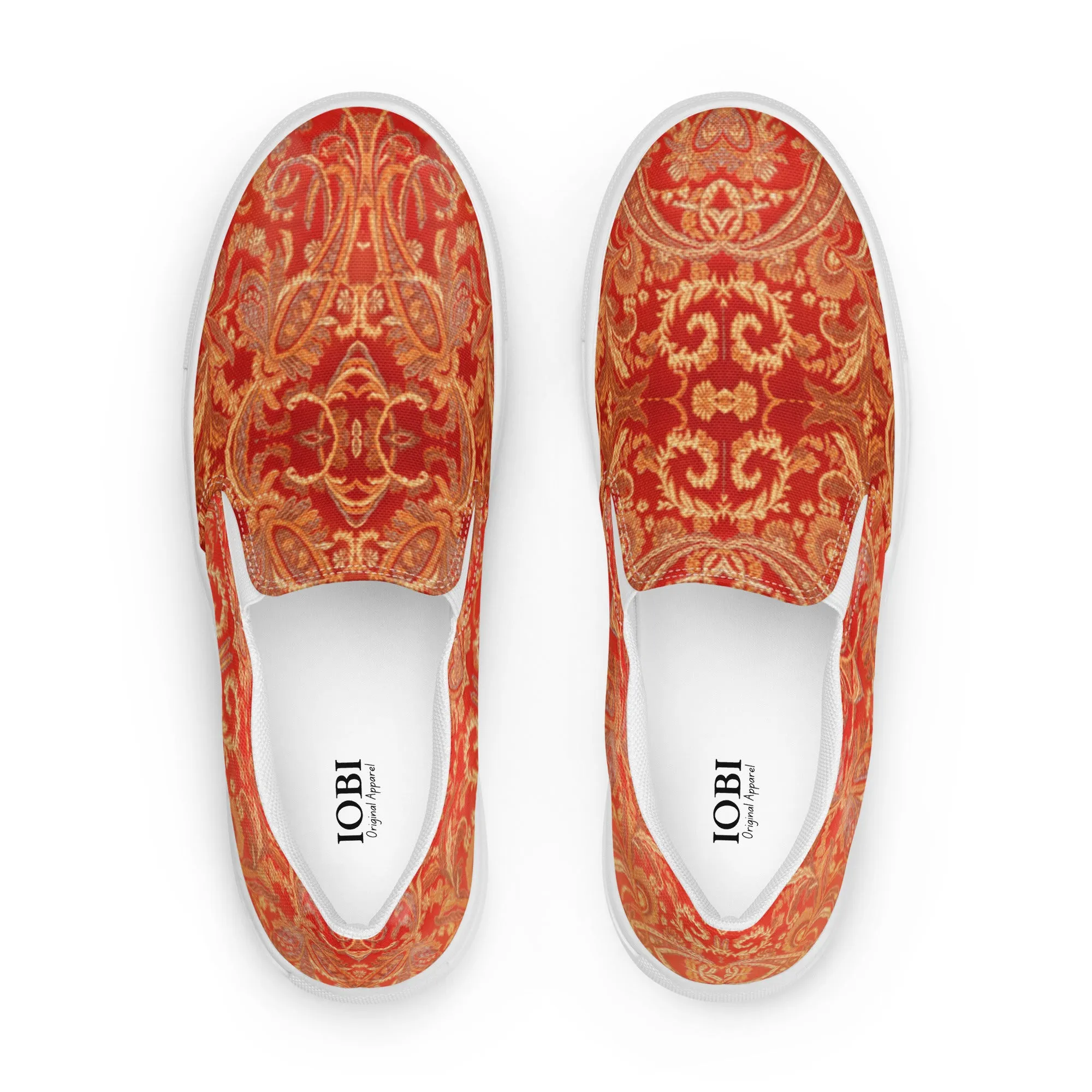 Women’s slip-on canvas shoes Red Paisley Design by IOBI Original Apparel