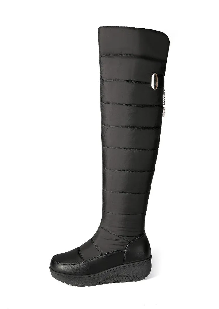 Women's Waterproof Platform Wedge Heels Down Over the Knee Boots for Winter